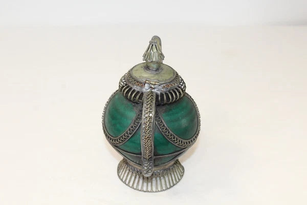 Chinese Middle Eastern Teapot Porcelain Metal Detailed Metal Accents Small Size