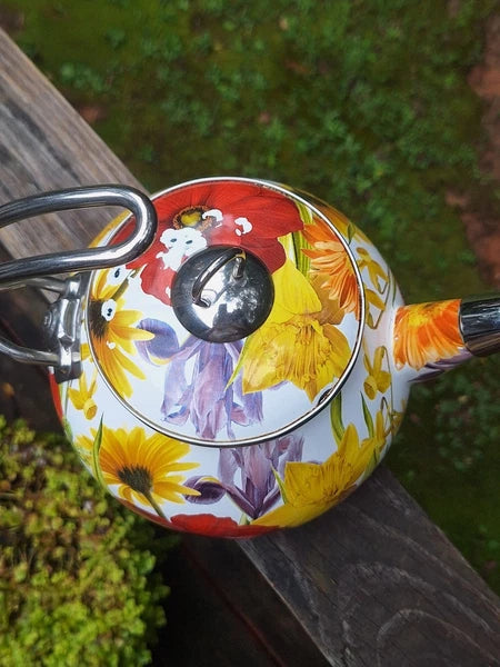 Pioneer Woman 2.3 Qt.tea Kettle Summer Garden Floral Enameled Steel Retired READ