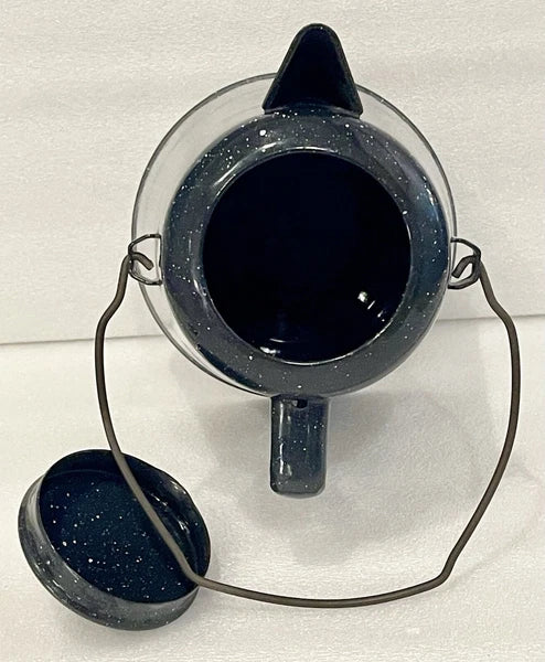 Vintage Black Speckled Graniteware 8 cup Camping Farmhouse Coffee Pot with lid