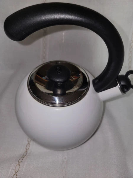Vintage Copco Whistling Tea Kettle Cavalier White Enamel 2 Qt