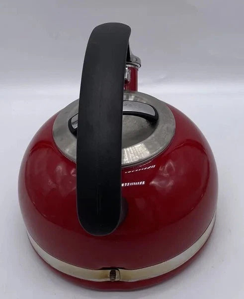 KitchenAid 2 Qt Whistling Tea Kettle Pot Red Enamel C Handle Stainless GUC