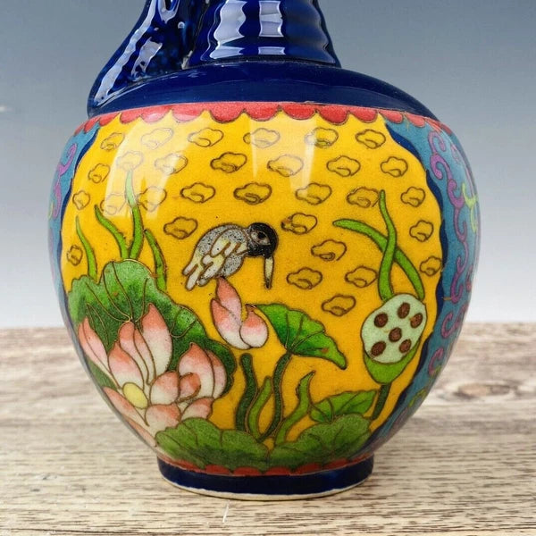 11“ China ancient Song Ding Kiln Filamentation Enamel Chicken head pot
