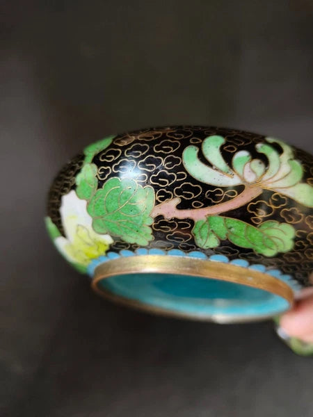 Chinese Vintage Cloisonne Bowl Cigarette stand Enamel Flowers Fine