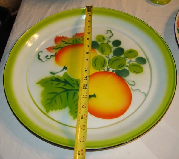 Lot Large Vtg Enamelware Serving Platter Plate Bowl Fruit Tea Pot Teapot Decor