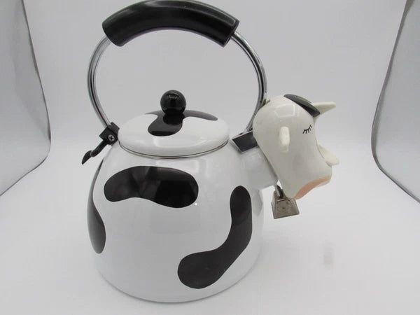 M Kamenstein Black White Cow Whistling Tea Kettle 2.5 qt from 1992