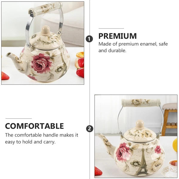 Pear Shaped Pot Boiling Water Kettle Enameled Tea Stove Top Travel Teapot