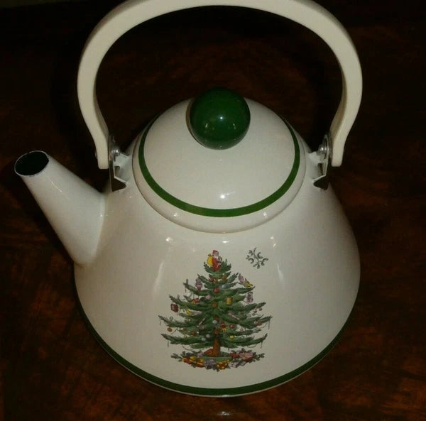 Spode ~ CHRISTMAS TREE~  TEA KETTLE ~2.5 QT~ PPRCELAIN, ENAMEL ON STEEL~ W/BOX!