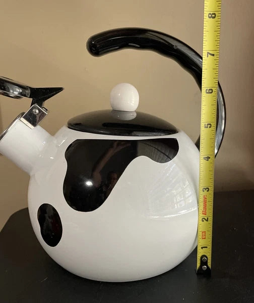 C & R Black & White Open Handled Whistling Tea Kettle Japan