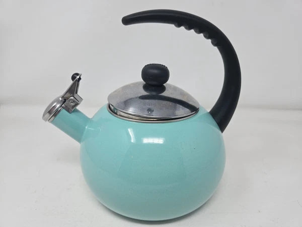 Farberware Luna Whistling Stovetop 2.5qt Tea Kettle Pot Turquoise Aqua Blue EUC