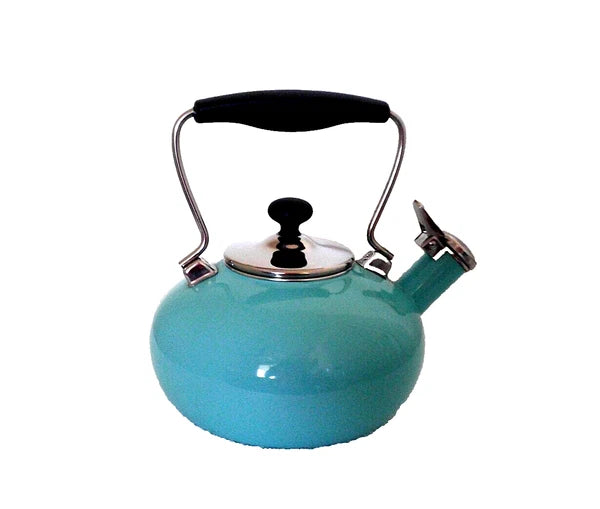 Chantal Whistling Teapot Tea Kettle Pot Belly Shape Aqua Turquoise Enamel 1.8 Qt
