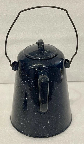 Vintage Black Speckled Graniteware 8 cup Camping Farmhouse Coffee Pot with lid