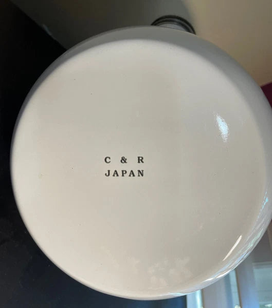 C & R Black & White Open Handled Whistling Tea Kettle Japan