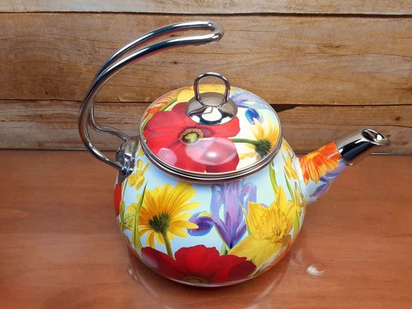 The Pioneer Woman Floral Summer Garden Enamel Tea Kettle Retired Spring Flower