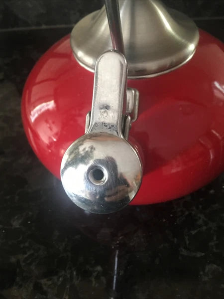 Vintage CHANTAL Whistling Tea Kettle Teapot Stovetop Enamel Red &  Silver Top