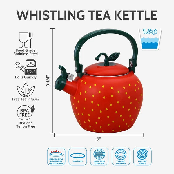 UPware Enamel on Steel Whistling Tea Kettle, Stovetop Teakettle (2.3 Quart, S...