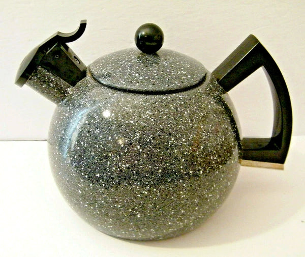 Vintage Enamelware Tea Kettle teapot atomic speckled tea pot mid century modern