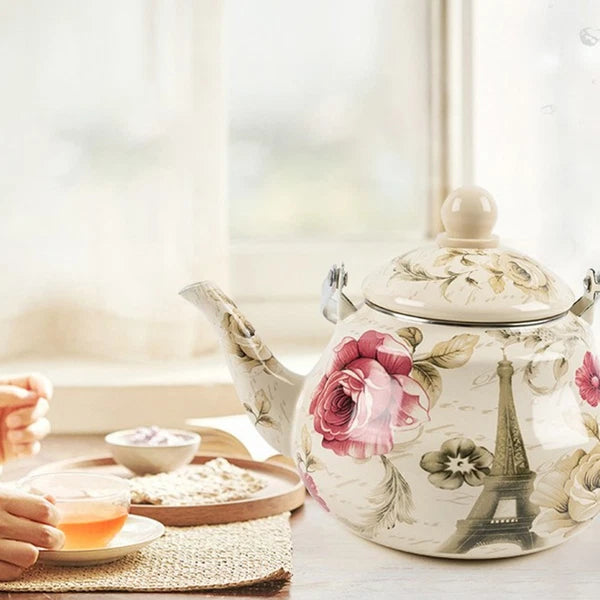 Pear Shaped Pot Boiling Water Kettle Enameled Tea Stove Top Travel Teapot