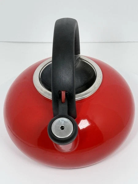 Circulon 2 Qt Stovetop Whistling Tea Kettle Red Enamel GREAT COND