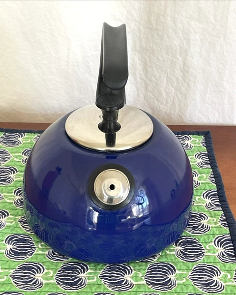 ONEIDA Tea Kettle Aegean Sea Blue Porcelain Steel Spain Loud Whistling Nice
