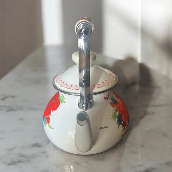 The Pioneer Woman Cheerful Rose Enamel on Steel 1.9 Tea Kettle