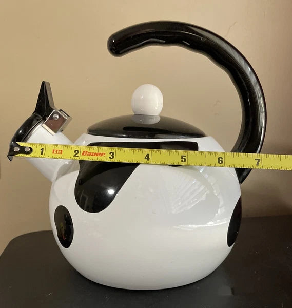 C & R Black & White Open Handled Whistling Tea Kettle Japan