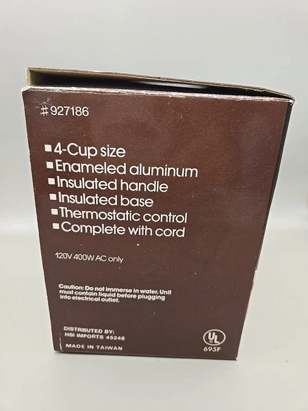 VALIANT HOT Water POT 4 CUP ELECTRIC Enameled ALUMINUM WATER #927186 Yellow