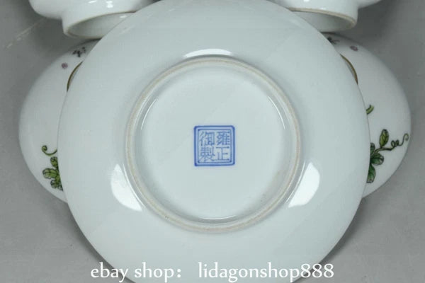 4.4" Old Chinese Yongzheng Enamel Porcelain Flower Fruit insect Bowl Pair