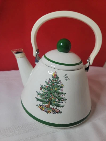 NEW Spode Christmas Tree Metal Kettle and Lid Tea Pot 2.5 Qt Unused Condition