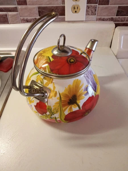 Pioneer Woman Enameled Steel Kettle/Teapot Floral Design Retired