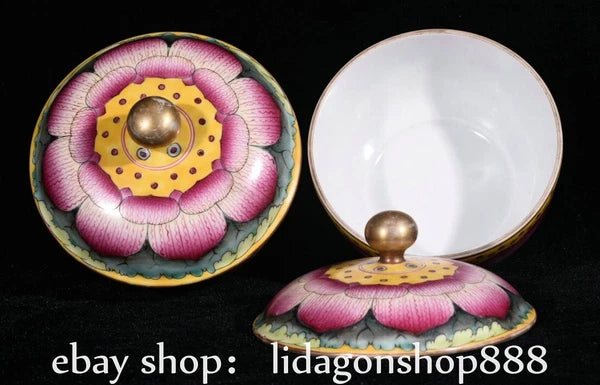6" Yongzheng Marked Enamel Porcelain Phoenix Flower Pattern Lid Bowl Set