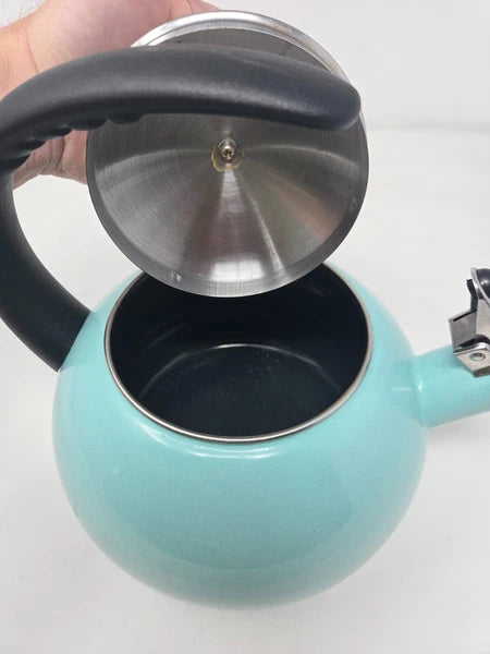 Farberware Luna Whistling Stovetop 2.5qt Tea Kettle Pot Turquoise Aqua Blue EUC