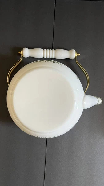 VINTAGE FLORAL TEA KETTLE ENAMEL Brass Handle