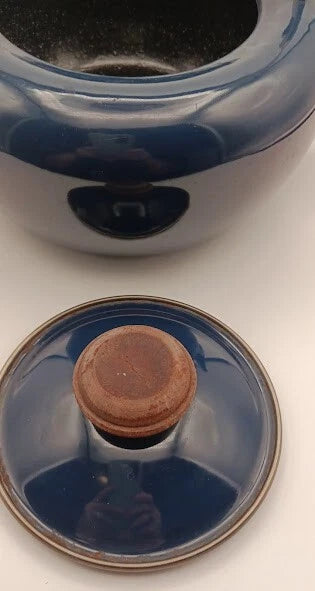 Blue Tea Kettle With Wood Handle * With Rust *