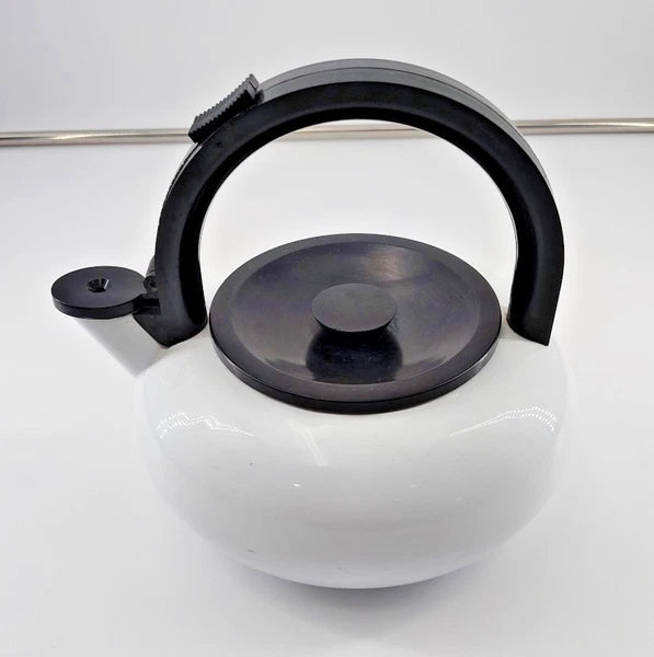 Vintage Enameled White 2 Quart Tea Whistling Kettle