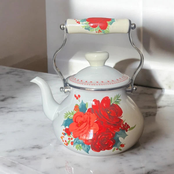 The Pioneer Woman Cheerful Rose Enamel on Steel 1.9 Tea Kettle