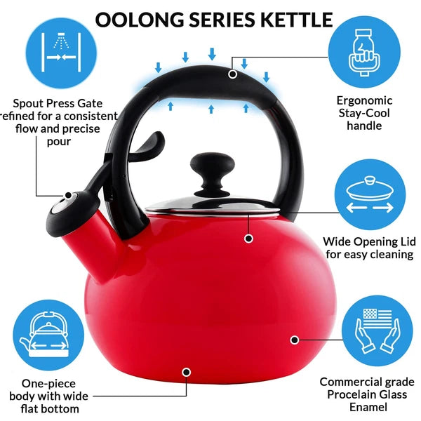 1.8 QT Kettle, Buttons Series, Premium Enamel on Carbon Steel, Whistling, Eve...