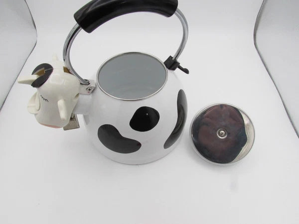 M Kamenstein Black White Cow Whistling Tea Kettle 2.5 qt from 1992