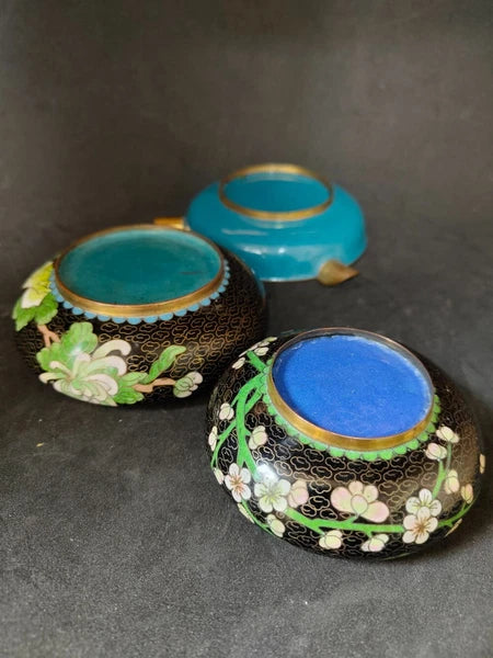 Chinese Vintage Cloisonne Bowl Cigarette stand Enamel Flowers Fine