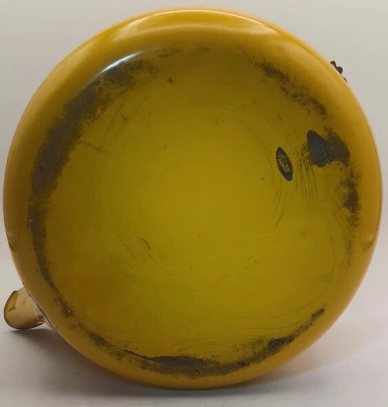 Bright Yellow Tea Kettle With Black Trim & Rust * For Decor Only *