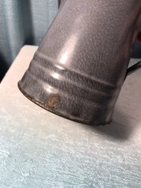 Early Gray Agate Ware Granite Enamel Coffee Tea Pot Cowboy Tin Lid Camping