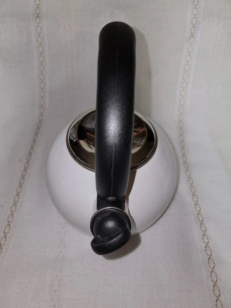 Vintage Copco Whistling Tea Kettle Cavalier White Enamel 2 Qt