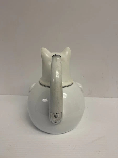Vintage 1980s COPCO Cat TEA KETTLE White Enamel missing mouse whistle - 948