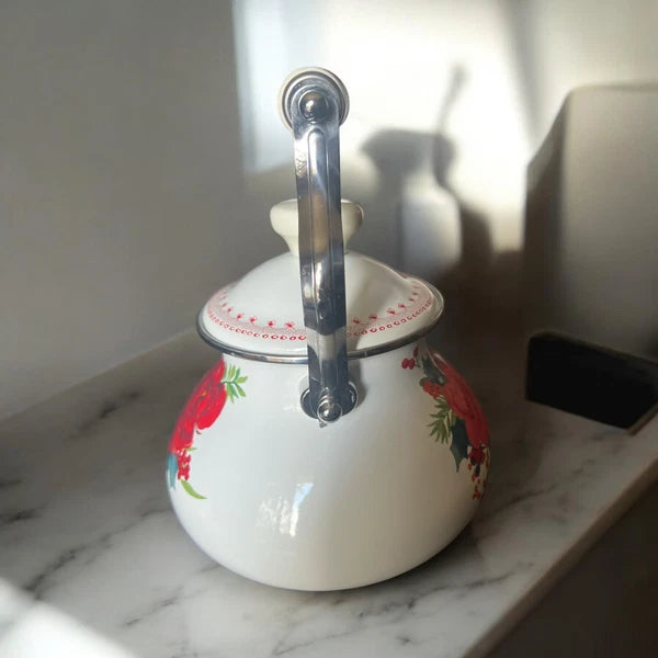 The Pioneer Woman Cheerful Rose Enamel on Steel 1.9 Tea Kettle
