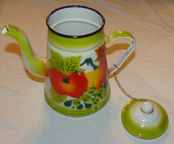 Lot Large Vtg Enamelware Serving Platter Plate Bowl Fruit Tea Pot Teapot Decor