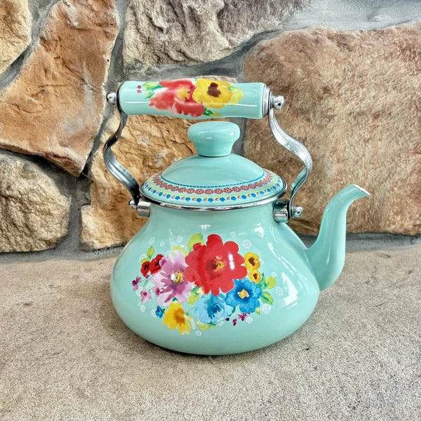 The Pioneer Woman Breezy Blossom Enamel on Steel 1.9-Quart Tea Kettle