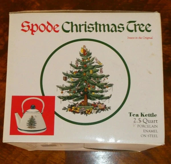 Spode ~ CHRISTMAS TREE~  TEA KETTLE ~2.5 QT~ PPRCELAIN, ENAMEL ON STEEL~ W/BOX!