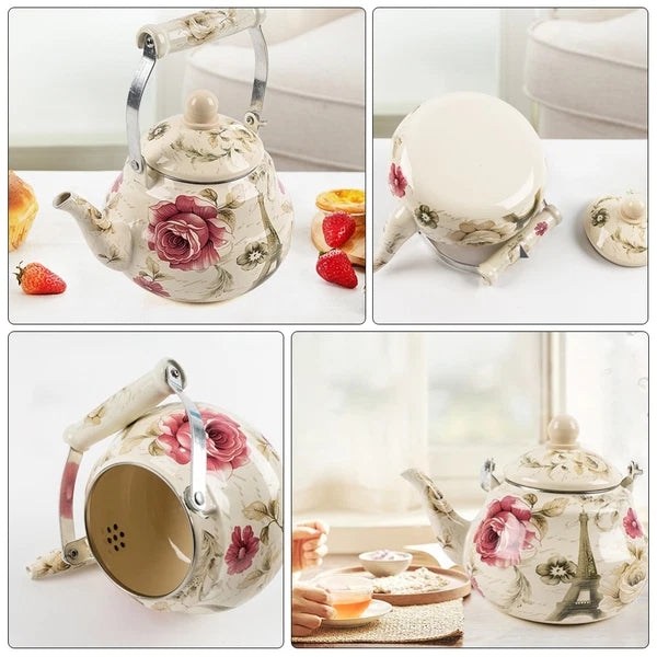 Pear Shaped Pot Boiling Water Kettle Enameled Tea Stove Top Travel Teapot