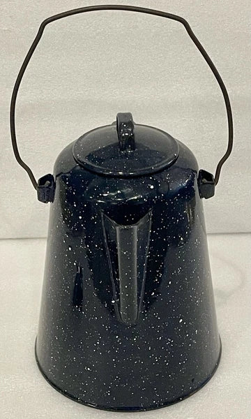 Vintage Black Speckled Graniteware 8 cup Camping Farmhouse Coffee Pot with lid