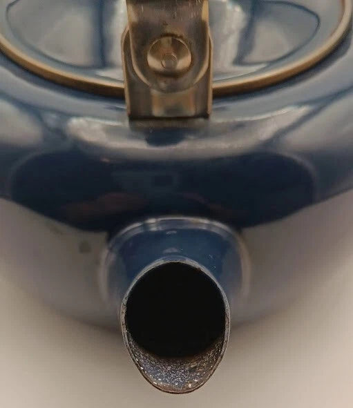Blue Tea Kettle With Wood Handle * With Rust *