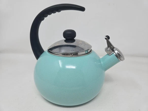 Farberware Luna Whistling Stovetop 2.5qt Tea Kettle Pot Turquoise Aqua Blue EUC